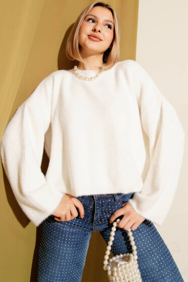 Sakallı Basic Kazak Ekru - Kadın Giyim Modelleri