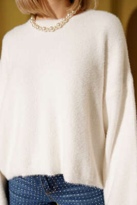 Sakallı Basic Kazak Ekru - Kadın Giyim Modelleri