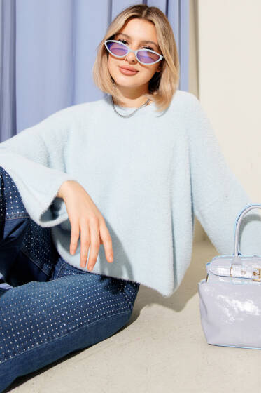 Sakallı Basic Kazak Mavi - Kadın Giyim Modelleri