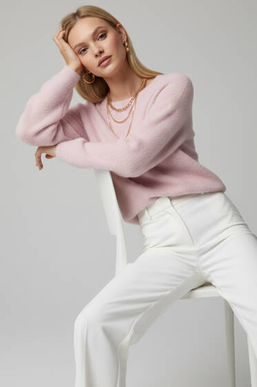 Sakallı Basic Kazak Pembe - Kadın Giyim Modelleri