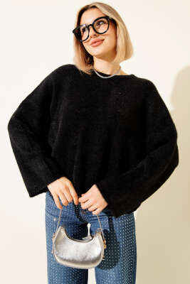 Sakallı Basic Kazak Siyah - Kadın Giyim Modelleri