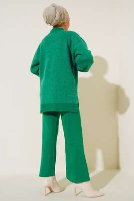 Sakallı Desenli Triko İkili Takım Yeşil - Thumbnail