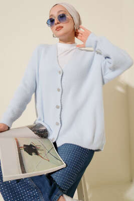 Sakallı Düğmeli Hırka Bebe Mavi 