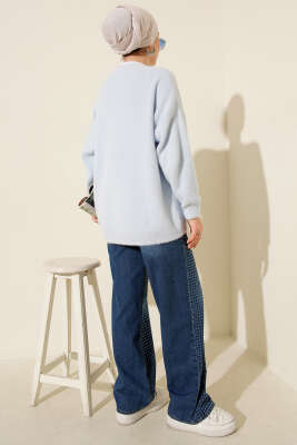 Sakallı Düğmeli Hırka Bebe Mavi - Triko Hırka