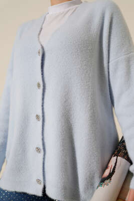 Sakallı Düğmeli Hırka Bebe Mavi - Triko Hırka