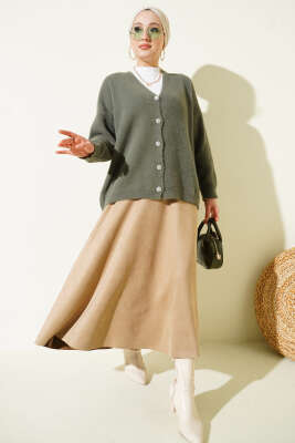 Sakallı Düğmeli Hırka Haki - Hırka