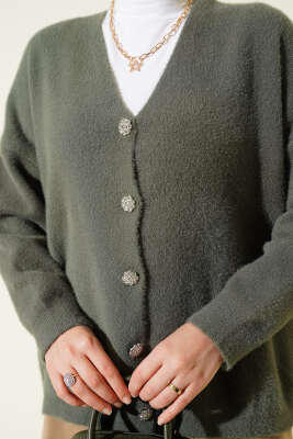 Sakallı Düğmeli Hırka Haki - Hırka