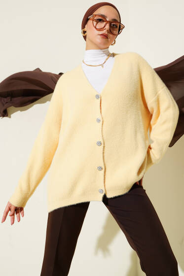 Sakallı Düğmeli Hırka Sarı - Hırka