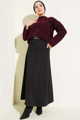 Sakallı Simli Triko Kazak Bordo - Triko Kazak