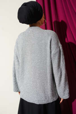 Sakallı Simli Triko Kazak Gümüş - Triko Kazak