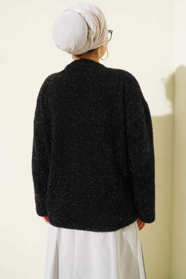 Sakallı Simli Triko Kazak Siyah - Triko Kazak