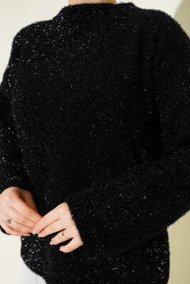 Sakallı Simli Triko Kazak Siyah - Triko Kazak