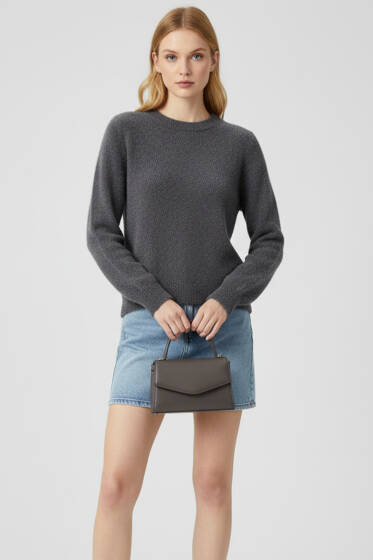 Sakallı Triko Kazak Füme - Kadın Giyim Modelleri