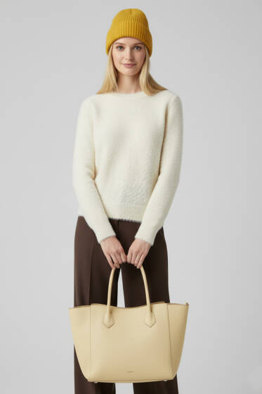 Sakallı Triko Kazak Ekru - Kadın Giyim Modelleri