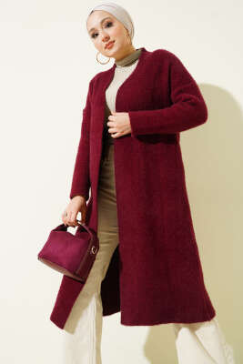 Sakallı Uzun Kollu Hırka Bordo - Hırka