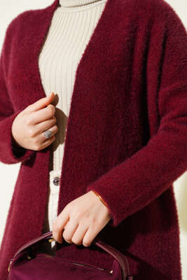 Sakallı Uzun Kollu Hırka Bordo - Hırka