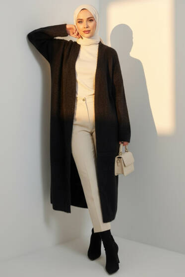 Sakallı Uzun Kollu Hırka Siyah - Hırka