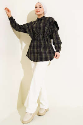 Şal Detaylı Ekoseli Gömlek Haki - Gömlek