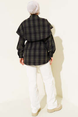 Şal Detaylı Ekoseli Gömlek Haki - Gömlek