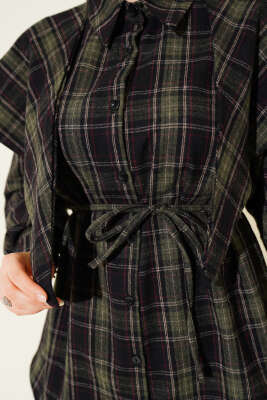 Şal Detaylı Ekoseli Gömlek Haki - Gömlek