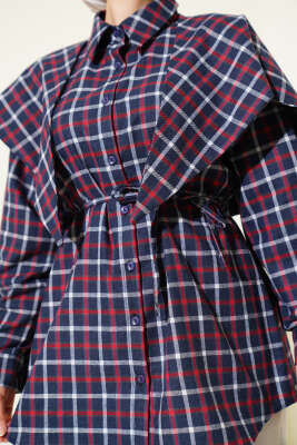 Şal Detaylı Ekoseli Gömlek Lacivert - Gömlek