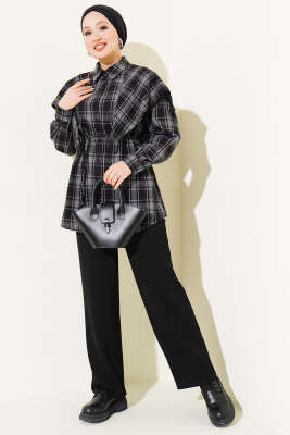 Şal Detaylı Ekoseli Gömlek Siyah - Gömlek