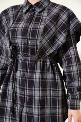 Şal Detaylı Ekoseli Gömlek Siyah - Gömlek