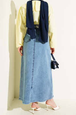 Şal Detaylı Kot Etek Açık Mavi - Etek