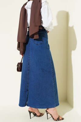 Şal Detaylı Kot Etek Kot Mavisi - Etek