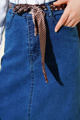 Şal Detaylı Kot Etek Kot Mavisi - Etek