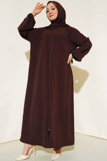 Şal Modelli Kol Lastikli Ferace Acı Kahve - Dış Giyim&Mont