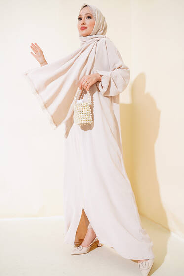 Şal Modelli Kol Lastikli Ferace Bej - Dış Giyim&Mont