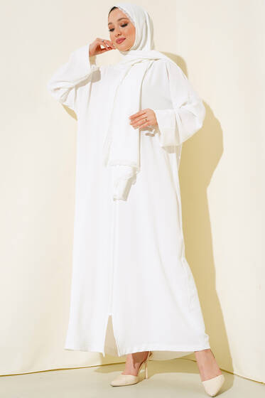 Şal Modelli Kol Lastikli Ferace Ekru - Dış Giyim&Mont