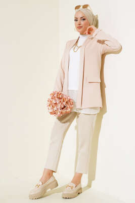 Şal Yaka Basic Ceket Bej - Yılın Fırsatı