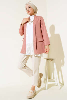 Şal Yaka Basic Ceket Pudra - Yılın Fırsatı