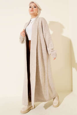 Şal Yaka Basic Uzun Triko Hırka Bej - RAFİMİX