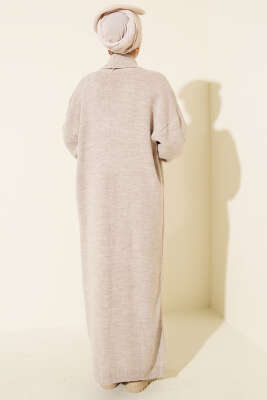 Şal Yaka Basic Uzun Triko Hırka Bej - Hırka