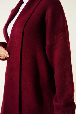 Şal Yaka Basic Uzun Triko Hırka Bordo - Hırka