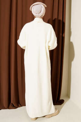 Şal Yaka Basic Uzun Triko Hırka Ekru - Hırka