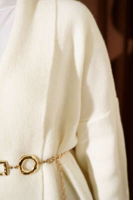 Şal Yaka Basic Uzun Triko Hırka Ekru - Hırka