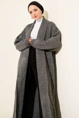 Şal Yaka Basic Uzun Triko Hırka Füme - Hırka