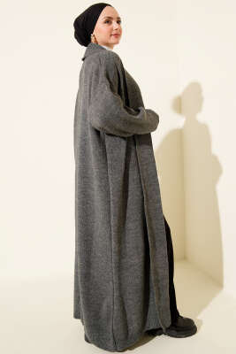 Şal Yaka Basic Uzun Triko Hırka Füme - Hırka