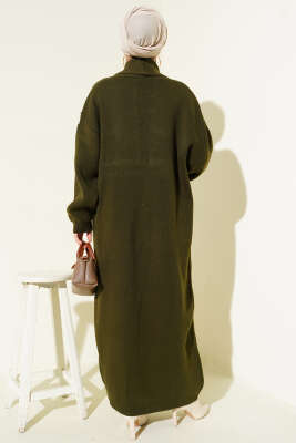 Şal Yaka Basic Uzun Triko Hırka Haki - Hırka