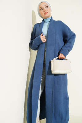 Şal Yaka Basic Uzun Triko Hırka İndigo - Hırka