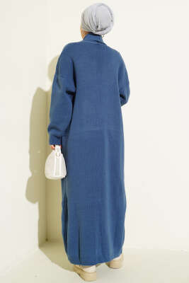 Şal Yaka Basic Uzun Triko Hırka İndigo - Hırka