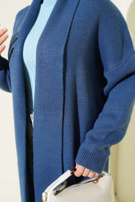 Şal Yaka Basic Uzun Triko Hırka İndigo - Hırka