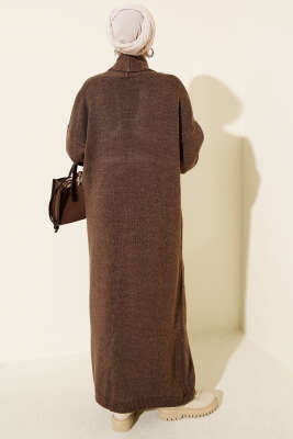 Şal Yaka Basic Uzun Triko Hırka Kahve - Hırka