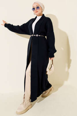 Şal Yaka Basic Uzun Triko Hırka Lacivert - RAFİMİX