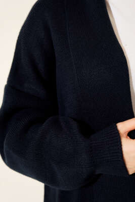 Şal Yaka Basic Uzun Triko Hırka Lacivert - Hırka