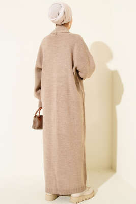 Şal Yaka Basic Uzun Triko Hırka Latte - Hırka